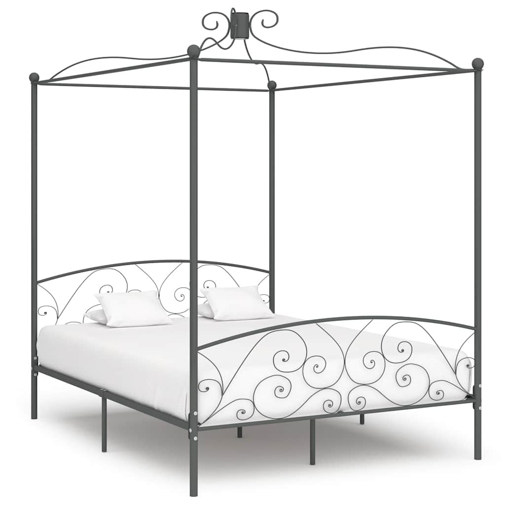 284485 vidaXL Canopy Bed Frame without Mattress Grey Metal 180x200 cm Super King